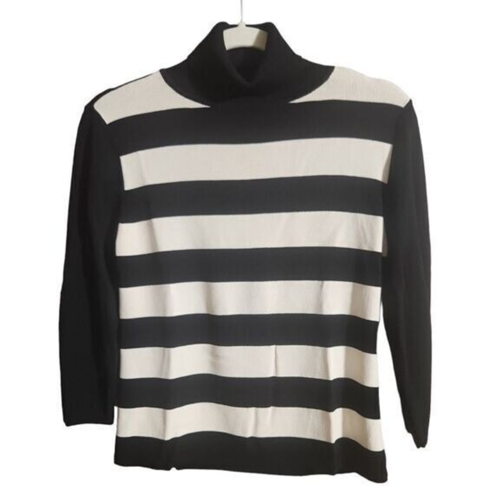 ALC BY US SWEATER Women's Large Black & White Striped Mock Neck Top Blouse Y2K‎